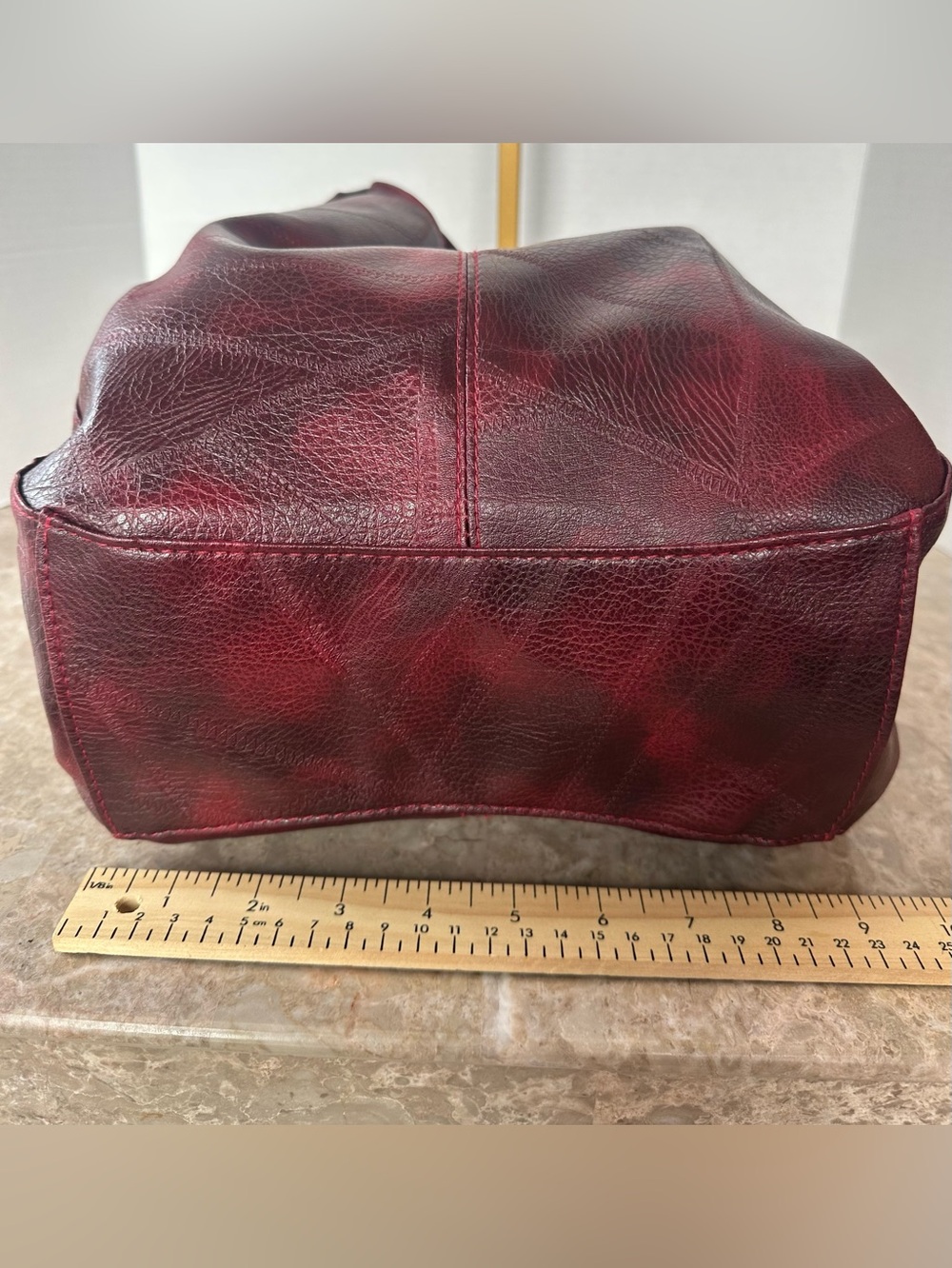 Burgundy Patchwork Hobo Bag Slouchy Vegan Leather Shoulder Purse Y2K Goth Grunge - Picture 14 of 14